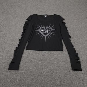 Hot Topic Shirt Juniors Medium Black Leave Me Alone Slit Sleeve Crop Top Goth